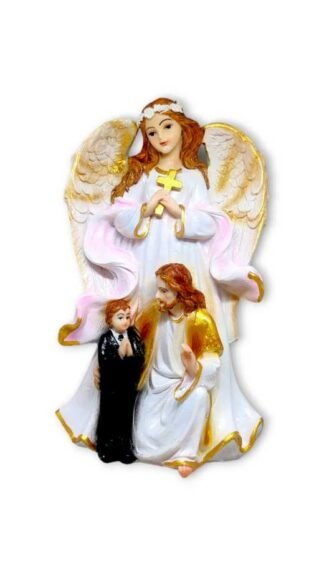 8 Inch Guardian Angel Poly Marble Statue