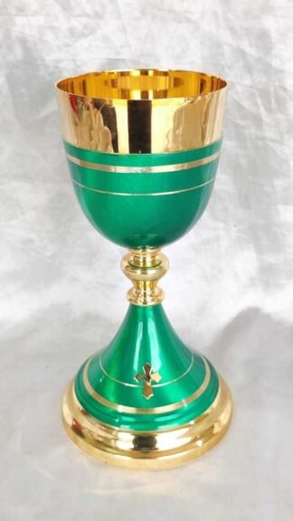 Green Colored Chalice and Paten 9 Inch