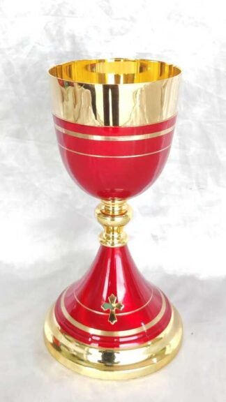 Red Colored Chalice and Paten 9 Inch