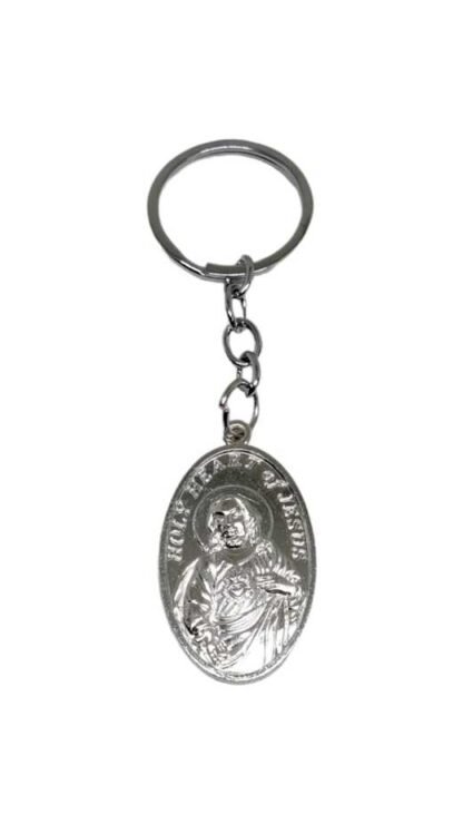 4 Inch silver plated Holy Heart Jesus Keychain