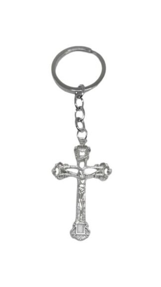 Premium Gifts 4 Inch Silver Plated Cross Keychain