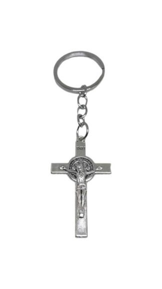 Light weight 4 Inch Silver Plated Cross Keychain