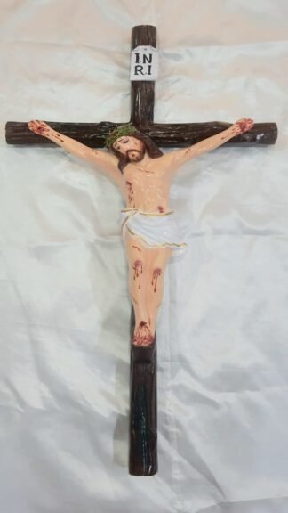40 Cm Wooden Cross With Fibre Figure