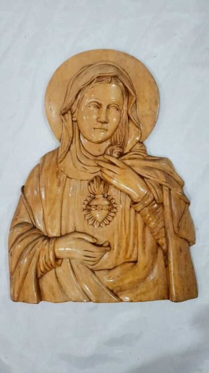 15 Inch Sacred Heart Mother Mary Wooden Sculpture