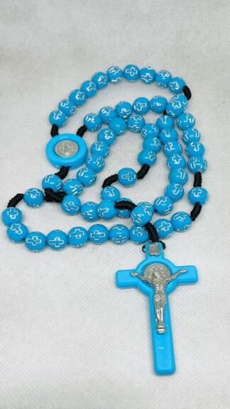 10 MM Silver Cross in Blue Cross Bead Rosary