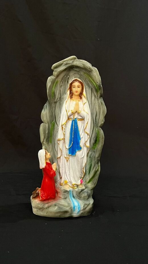 11 Inch Poly Marble Grotto Mary Statue - La Corona Del Rosario