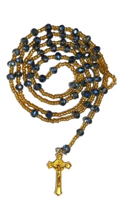 4 F Blue Colored Crystal Bead Rosary