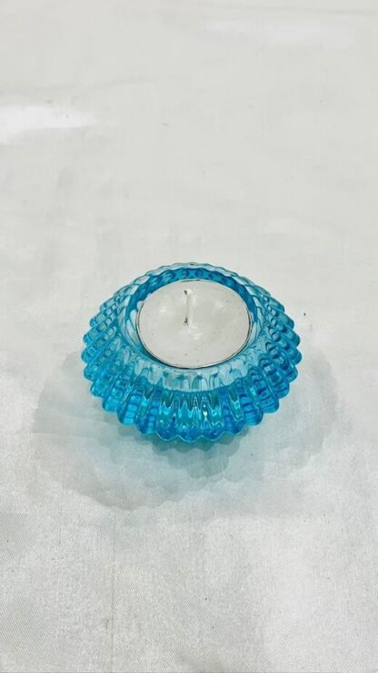 4.5 Inch Blue Crystal Candle Stand