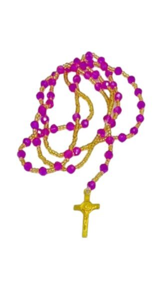 4 F Rose Colored Crystal Bead Thread Rosary