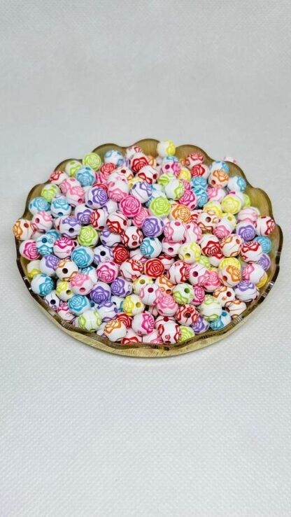 8 MM Multicolored Colored Flower Beads