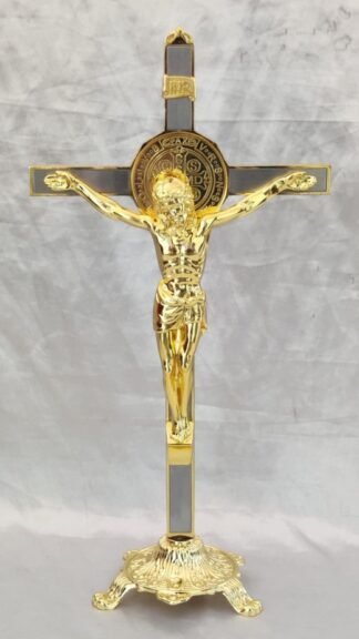 Elegant Golden Plated Crucifix Display - 12 Inch