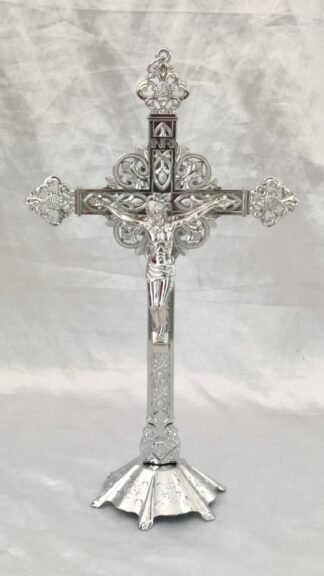 Elegant Silver Plated Crucifix - 12 Inch