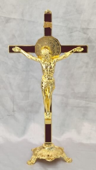 Elegant Golden Plated Crucifix Display - 12 Inch