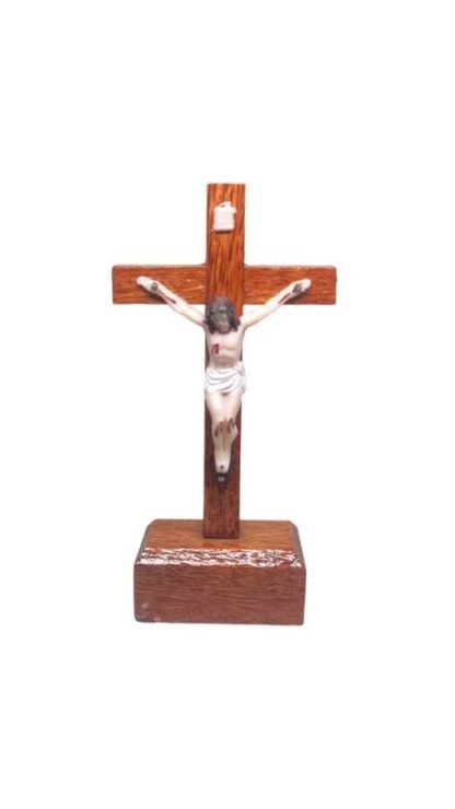 6 Inch Coconut Cross with Plastic Figure