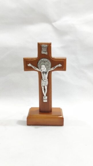 wooden Silver Metal Cross - 4 Inch