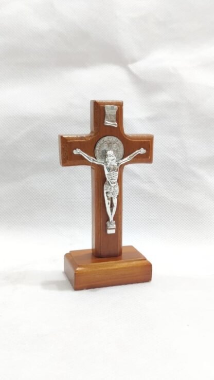 wooden Silver Metal Cross - 4 Inch - Image 2