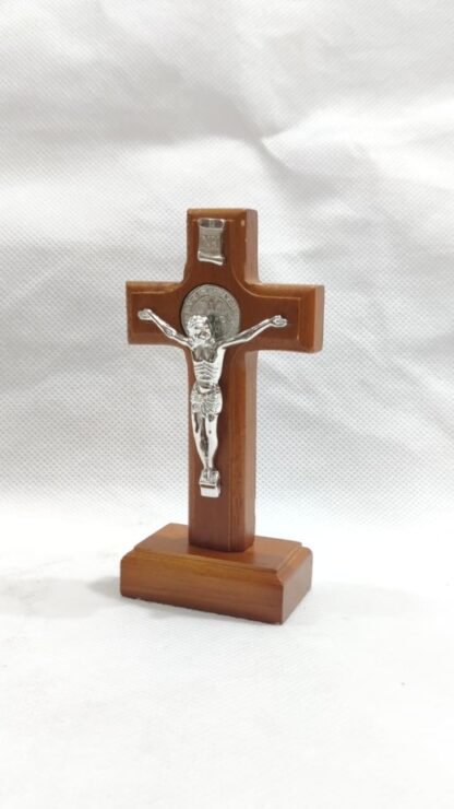 wooden Silver Metal Cross - 4 Inch - Image 4