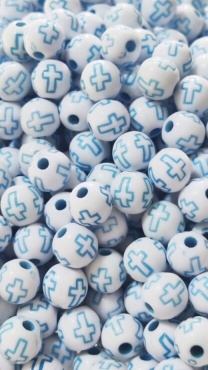 White Plastic Cross Beads - 8 MM