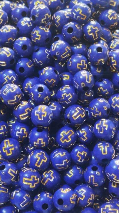 Blue Plastic Cross Beads - 8 MM