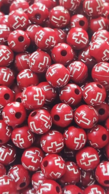 Red Plastic Cross Beads - 8 MM