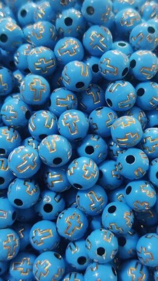 Blue Plastic Cross Beads - 8 MM