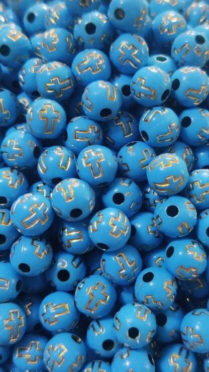 Blue Plastic Cross Beads - 8 MM