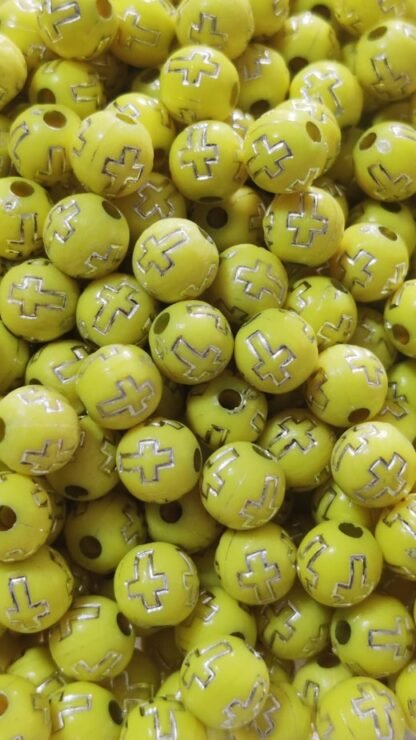 Yellow Plastic Cross Beads - 8 MM