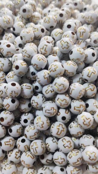 White Plastic Cross Beads - 8 MM