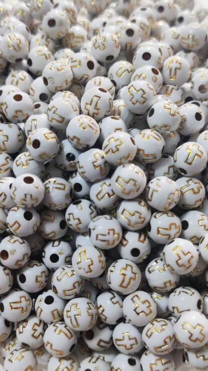 White Plastic Cross Beads - 8 MM