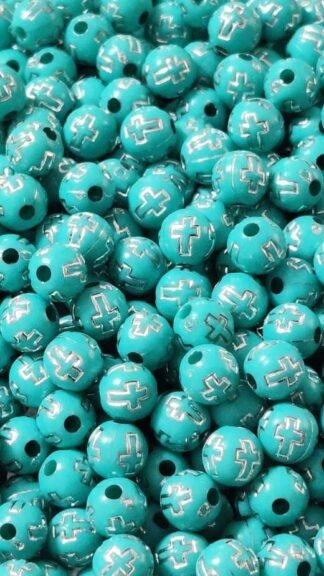 Blue Plastic Cross Beads - 8 MM