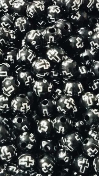 Black Plastic Cross Beads - 8 MM
