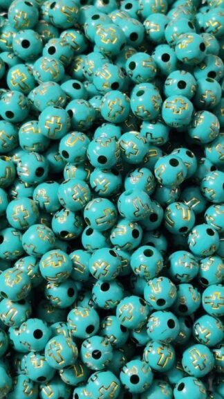 Blue Plastic Cross Beads - 8 MM