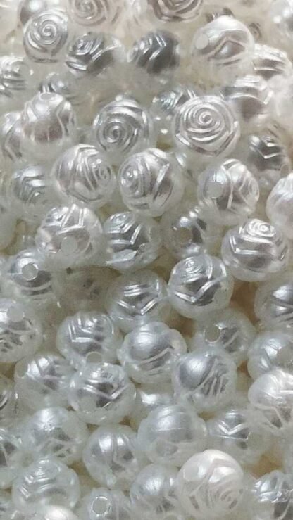 White Colored Flower Beads - 8 MM