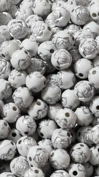 White Colored Flower Beads - 8 MM