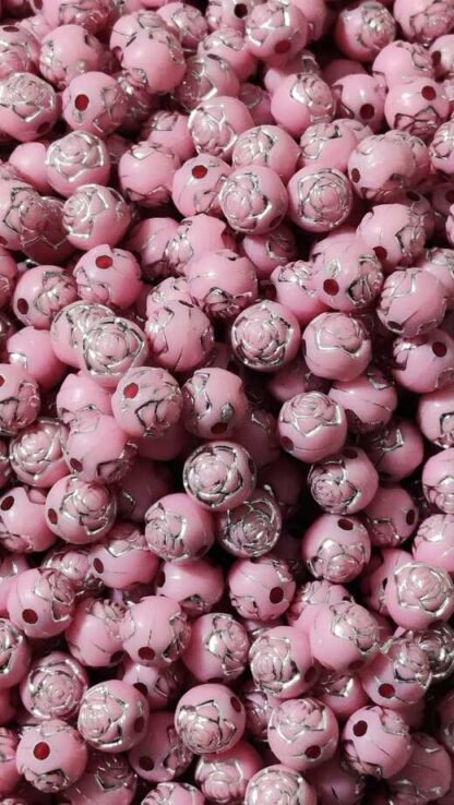 Pink Colored Flower Beads - 8 MM