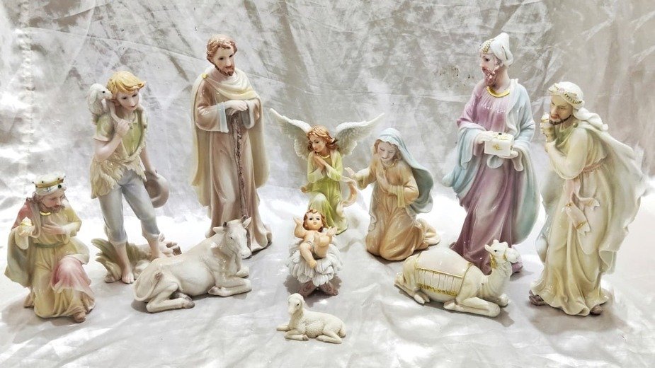 Italian Poly Marble Christmas Crib Display - 12 Inch