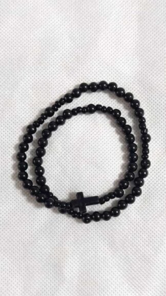 Black Stone Rosary With Small Beads - 8 MM