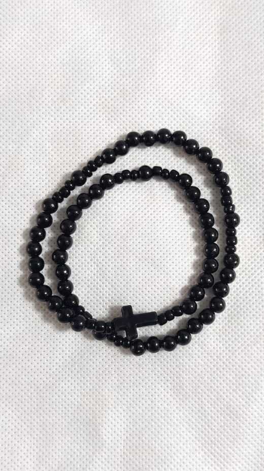 Black Stone Rosary With Small Beads - 8 MM