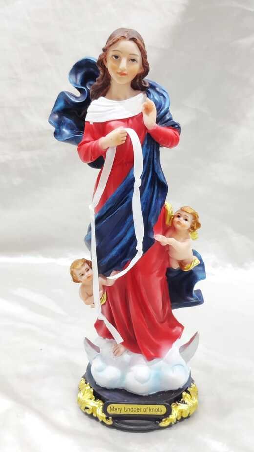 Mary, Untier of Knots Italian Poly Marble Sculpture - 11.5 Inch