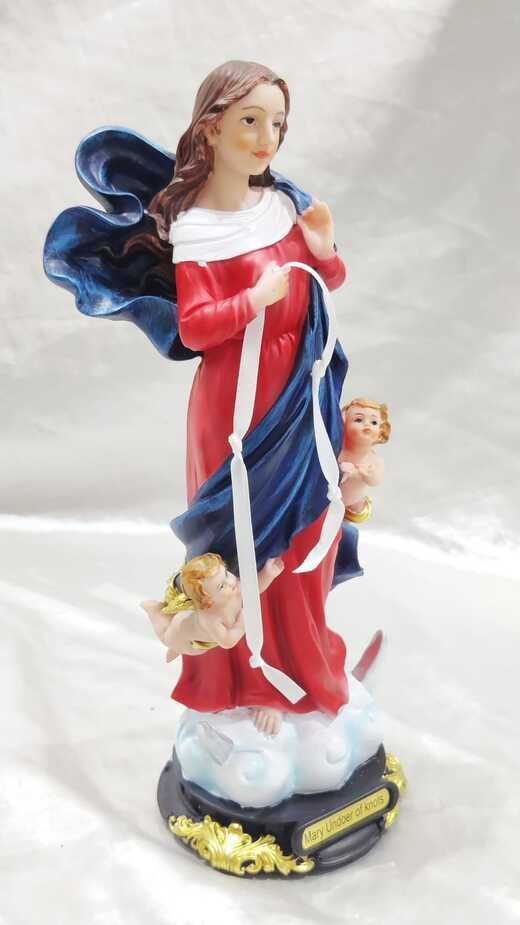 Mary, Untier of Knots Italian Poly Marble Sculpture - 11.5 Inch - Image 3