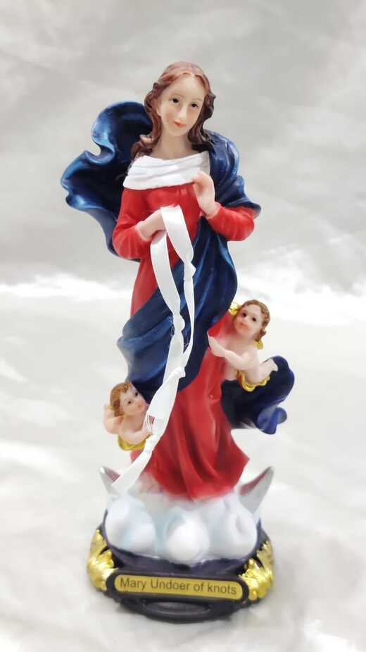 Mary, Untier of Knots Italian Poly Marble Sculpture - 8 Inch