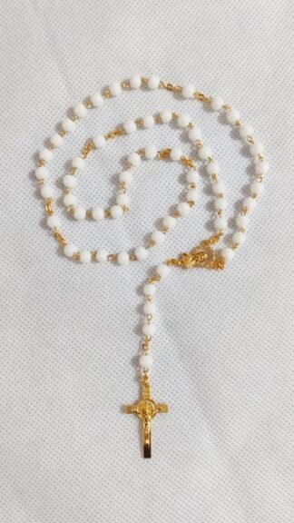 Withe Glass Beads Golden Rosary - 6MM
