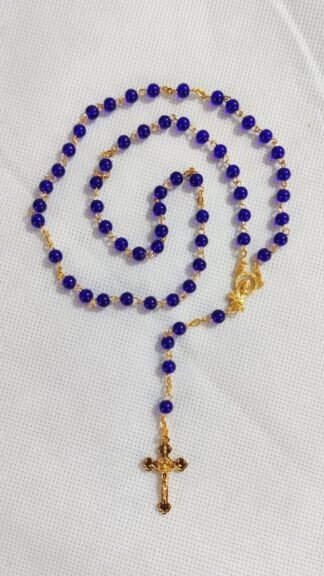 Blue Glass Beads Golden Rosary - 6MM