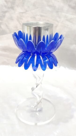 Blue Fiber Candle Stand - 7.5 Inch