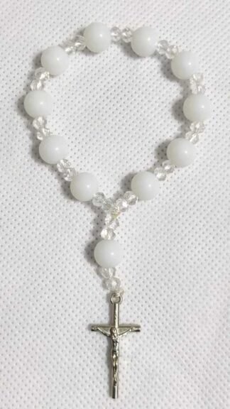 White Stone With Crystal Rosary - 8mm