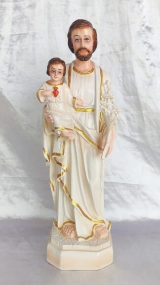 White Poly Marble St Joseph Statue - 15 Inch