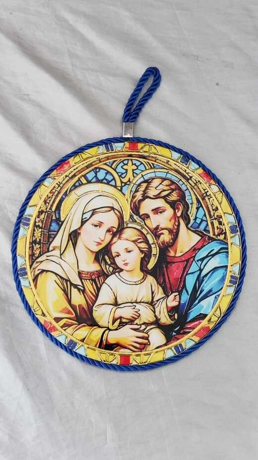 Ceramic Frame Holy Family Hanging - Round