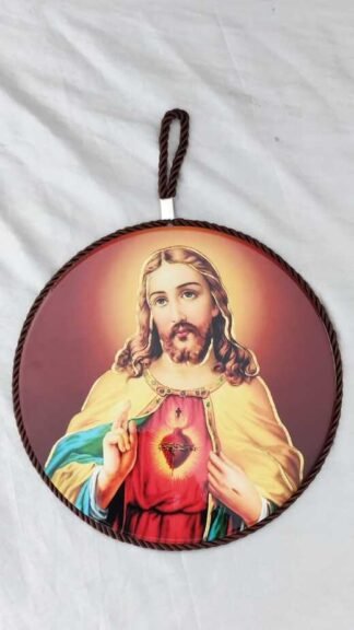 Ceramic Frame Sacred Heart Jesus Hanging - Round
