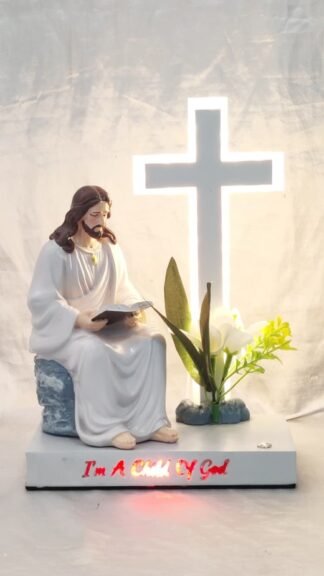 Illuminated Jesus Figurine with LED Cross - 11 Inch