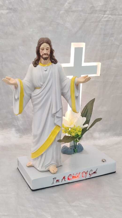 Rechargeable Illuminated Jesus Figurine with LED Cross - 11 Inch - Image 3